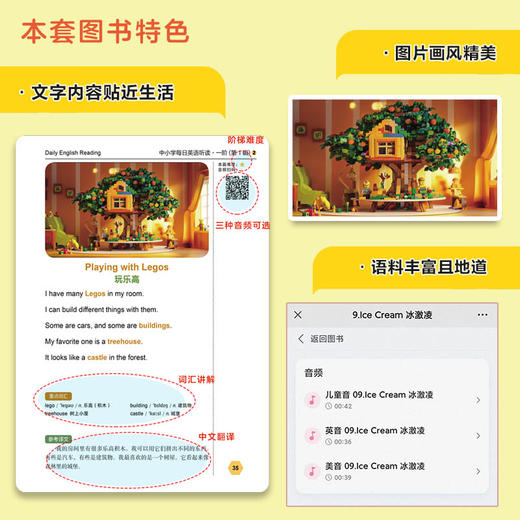 中小学每日英语听读 一阶 第1辑(2册套装)120篇中英双语短文，含括大量中国文化元素，3种音频伴读，附赠120节精读视频课，适合中小学生的能读、能听、能讲、能写的课外阅读范本。 商品图2