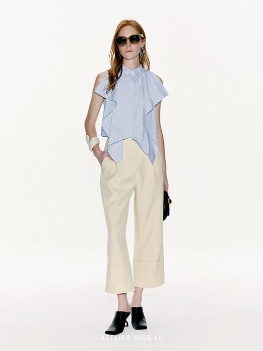 【黎明沙滩】翻折裤腿设计直筒九分裤 商品图1