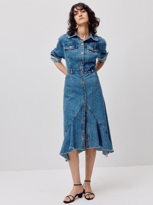 LIYIHAN漠野丨25春纯棉刺绣分割收腰牛仔连衣裙长款复古鱼尾裙 商品图0