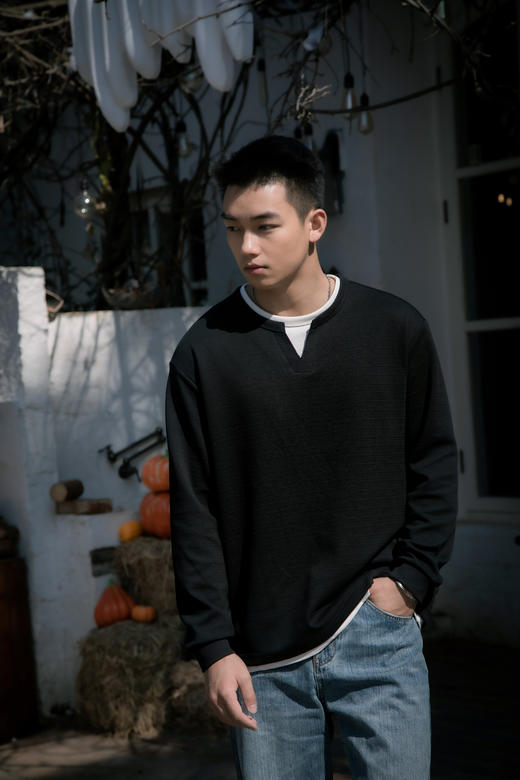 E511411100假两件长袖T恤 商品图0