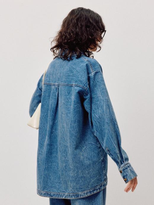 LIYIHAN漠野丨25春全棉牛仔衬衫弧形垂感刺绣弧形女上衣复古时尚 商品图3