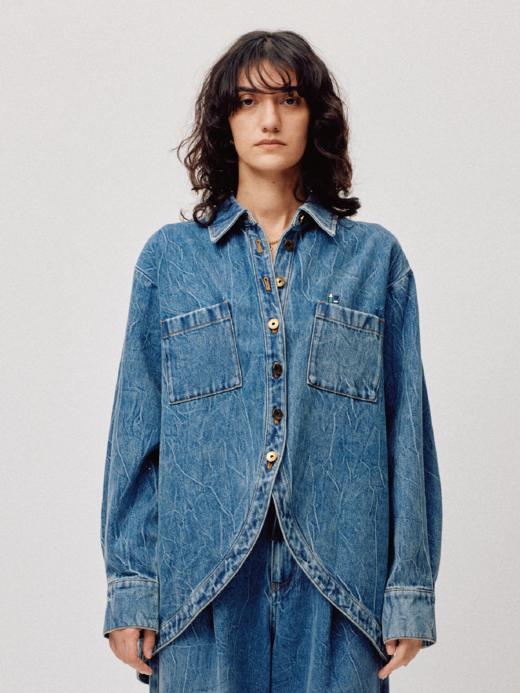 LIYIHAN漠野丨25春全棉牛仔衬衫弧形垂感刺绣弧形女上衣复古时尚 商品图2