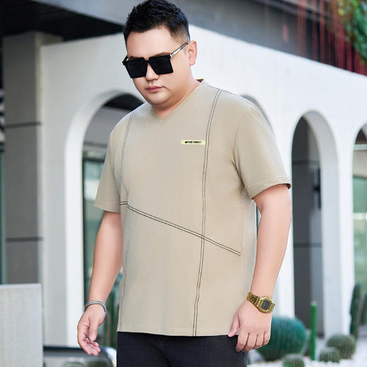 【纯棉】【DYG】大依优型大码男装短袖T恤条纹刺绣图案短袖t恤男士宽松弹力薄款半袖上衣 商品图6
