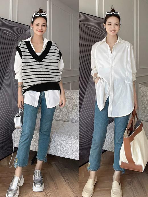 美洋同款 【立体剪裁衬衫】 通勤休闲翻领排扣宽松廓形长袖白衬衣 商品图2