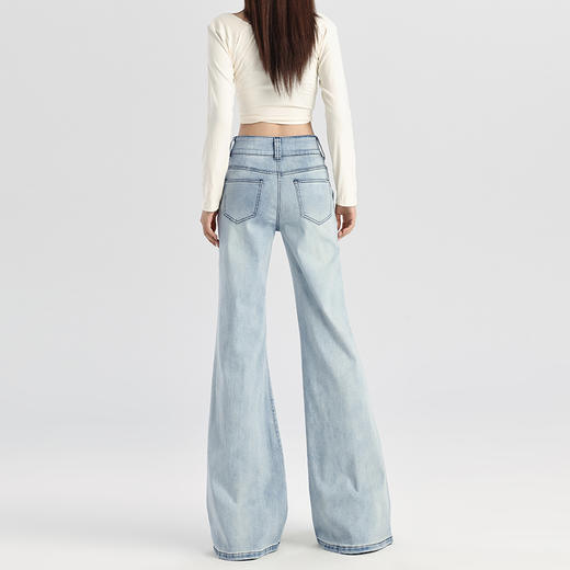 罗蒙春季女式牛仔裤女士高腰显瘦时尚百搭喇叭裤棉质水洗女长裤 商品图8