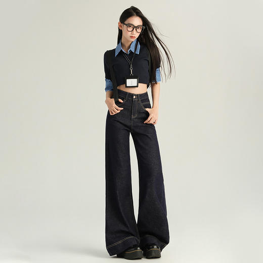罗蒙春夏女式牛仔裤宽松显瘦舒适休闲百搭高腰阔腿裤女长裤喇叭裤 商品图1