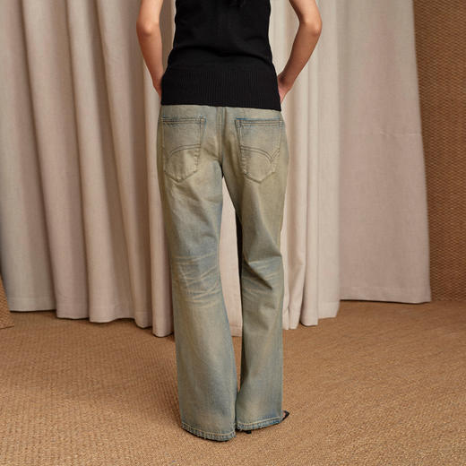 NUTH赤耳面料复古做旧矿井修身显瘦微喇牛仔裤女 商品图2