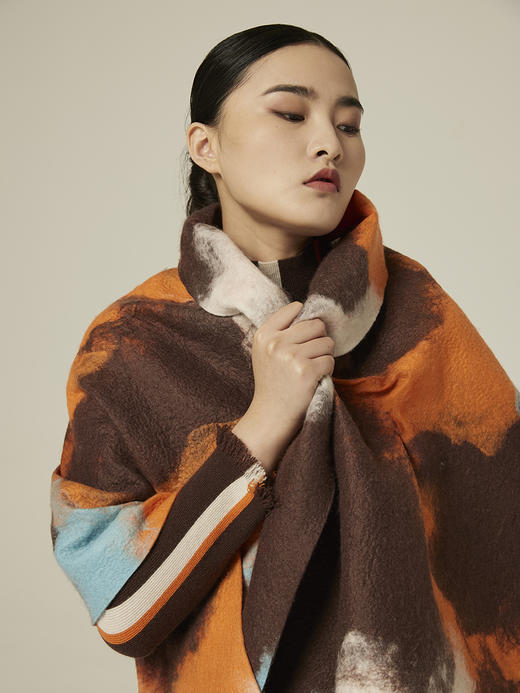 桑蚕丝羊绒手工毡围巾 SJF94P304W 商品图1