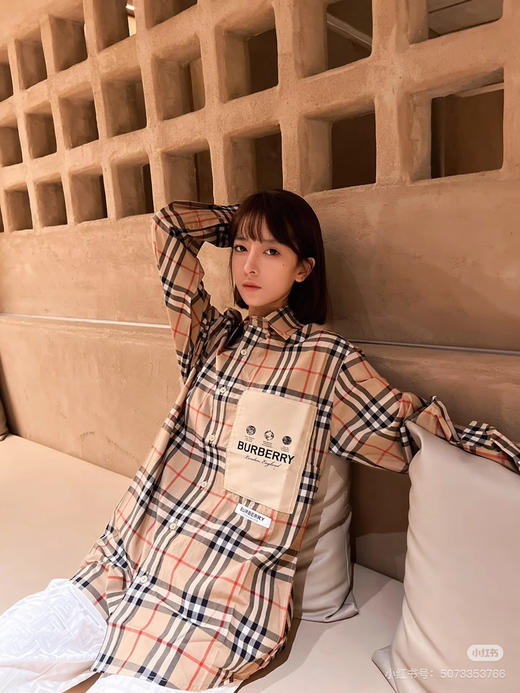 BURBERRY 标签贴花格纹长袖衬衫 商品图3