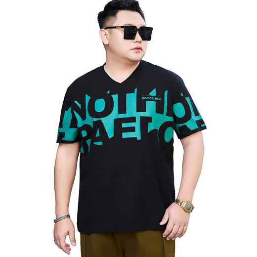 【纯棉】【DYG】大依优型大码男装短袖t恤潮流字母印花男士宽松弹力T恤男肥佬装夏季新款上衣 商品图4