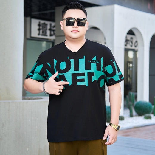 【纯棉】【DYG】大依优型大码男装短袖t恤潮流字母印花男士宽松弹力T恤男肥佬装夏季新款上衣 商品图3