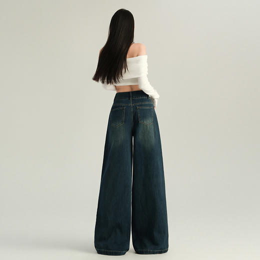 罗蒙春季牛仔裤女士宽松阔腿裤时尚潮流休闲个性牛仔裤女长裤 商品图4