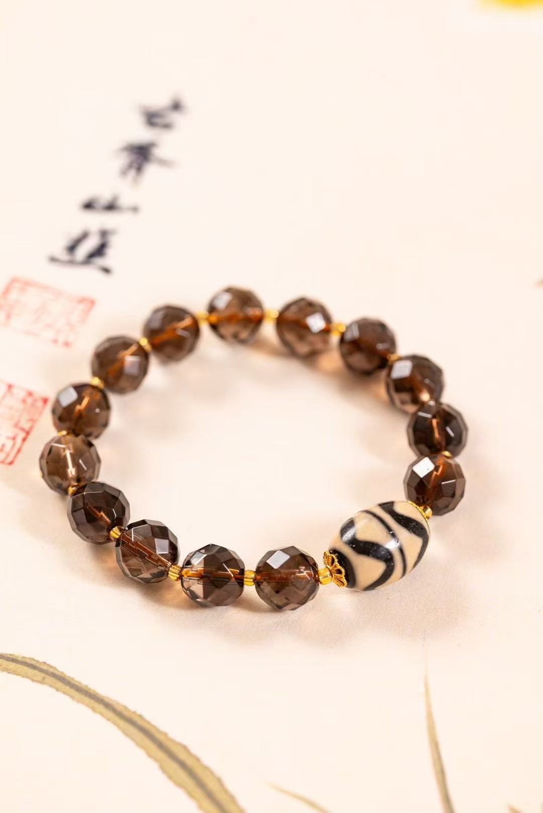 茶晶天珠手串