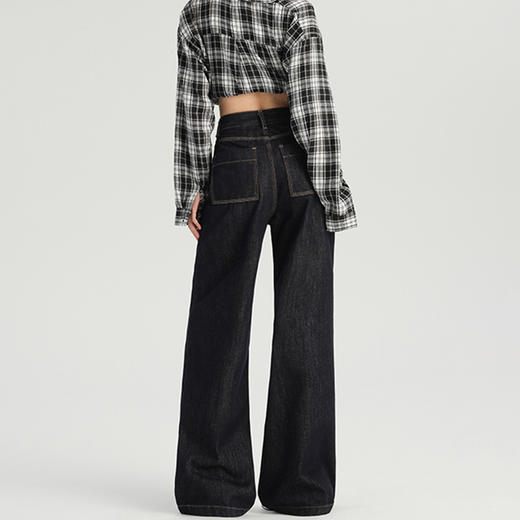 罗蒙春季女式牛仔裤高腰直筒宽松显瘦牛仔裤棉质水洗休闲百搭女长裤阔腿裤女 商品图5