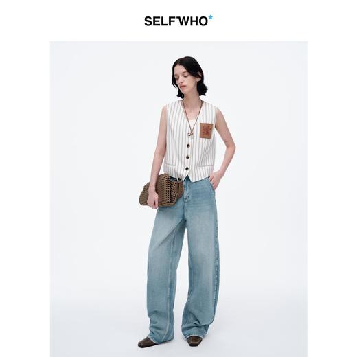 SELFWHO米白条纹背心马甲女2025春季新款V领气质宽松百搭减龄马夹 商品图2