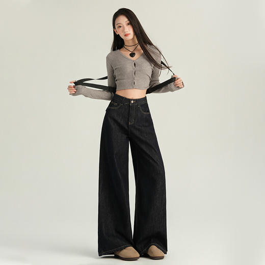罗蒙春夏女式牛仔裤宽松显瘦舒适休百搭时尚潮流阔腿裤女棉质长裤 商品图6