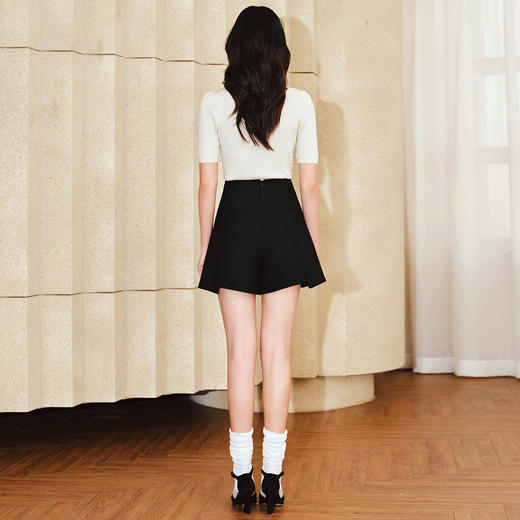 精致复古感高腰A字短裤春季优雅复古感阔腿裤裙(货号:MS85PA016A9003) 商品图2