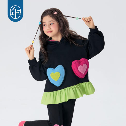 年衣童装女童卫衣连帽2025年春新款儿童印花套头衫甜美美上心巴卫衣 商品图1