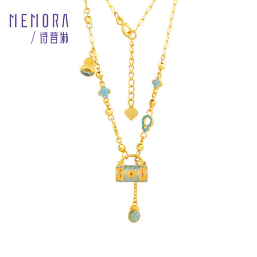 【热卖臻品】典粹系列黄金足金古法金高温珐琅锁包项链薄荷蓝中国风套链【按克计价黄金2】MEMORA诗普琳GN246501 商品图5