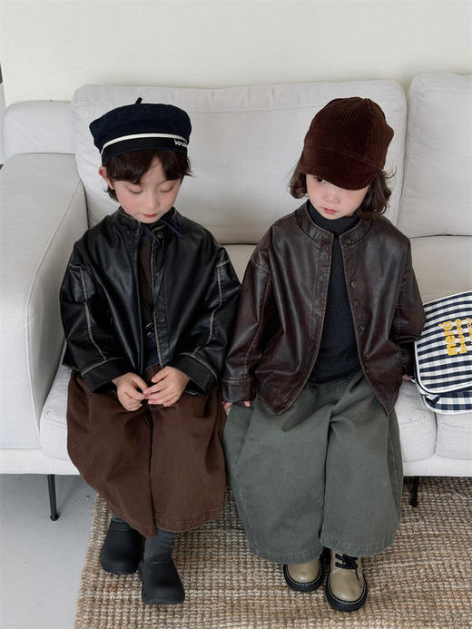 【复古感十足的皮衣~】2025儿童春季新款 擦色皮衣外套 男女宝宝森系夹克机车服-QQ 商品图3