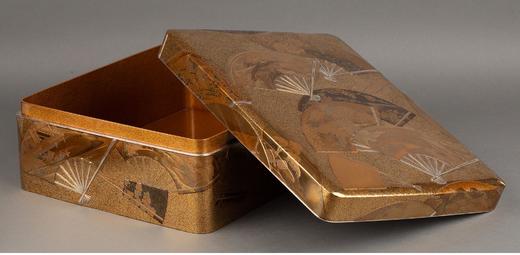 独角鹿西洋古董 20世纪初日本明治时期出品和扇主题金漆莳绘砚箱及文房套件 商品图2