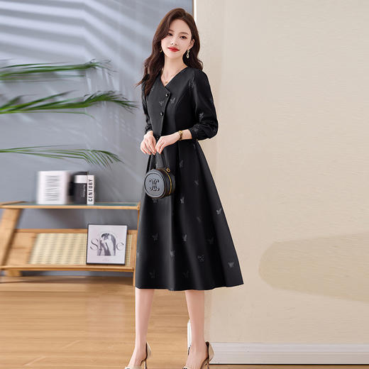HR-LSNY2554名媛高级感穿搭裙子女装2025新款春秋装中长款减龄大衣内搭连衣裙 商品图3