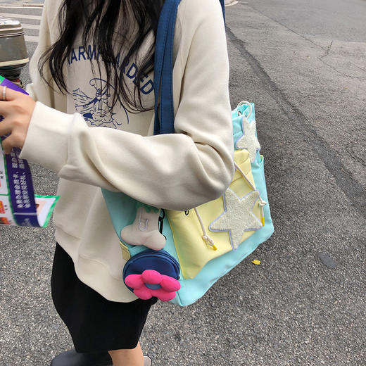 「小众设计款！高颜值」日光欲原创帆布包Y2K少女星星马卡龙小众设计师大容量出游托特包箱包 商品图1