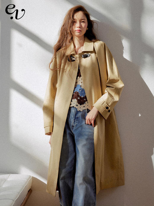 【现货】Even Vintage|archroma三防工艺长绒棉 无扣式皮扣翻领一片式风衣 商品图0