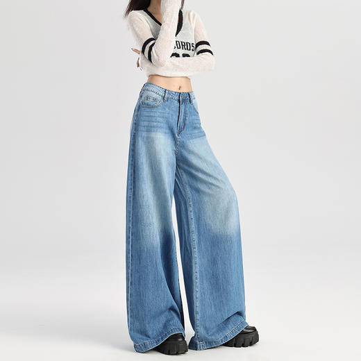 【莱赛尔面料】罗蒙春夏牛仔裤女士宽松舒适休头百搭阔腿裤女长裤子 商品图4