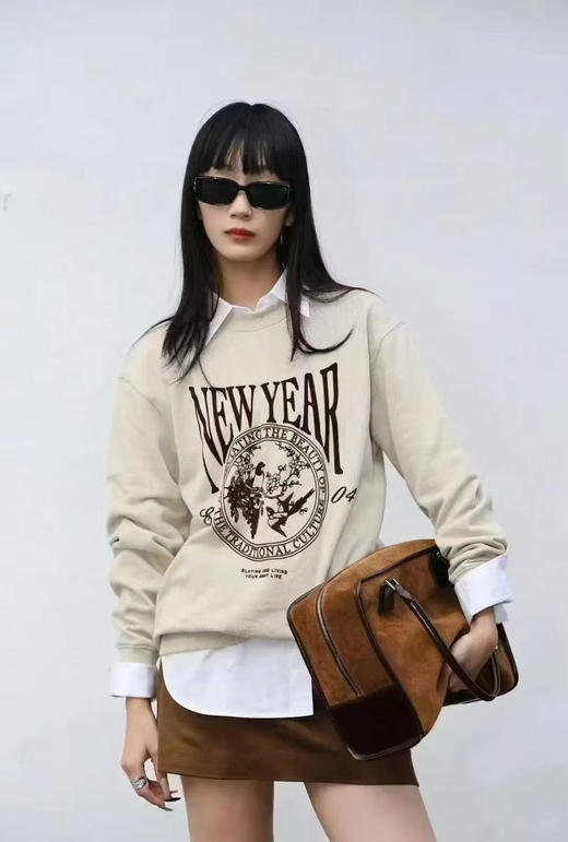 【2月14日  上午12:00 秒杀】情人节快乐 配色版型绝杀款 MO家 新年春款 复古美式 【喜上眉梢】植绒 毛圈卫衣 3色 商品图11