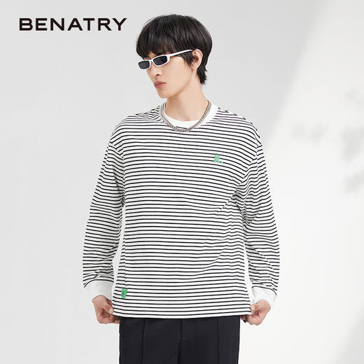 贝纳川条纹圆领男士长袖T恤ECK313002 商品图6