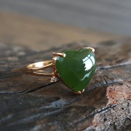 【天然正品】AU750玫瑰金镶天然心型和田玉碧玉戒指16号（戒圈可改）女士现售价：1480特价！100225NJS10 商品图3