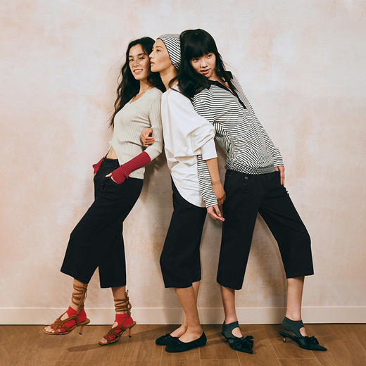 NUTH弹力卡普里七分裤侧门襟直筒牛仔裤女 黑色 商品图4