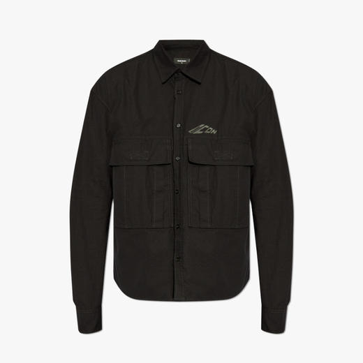 DSQUARED2 男士徽标贴花棉质长袖衬衫 黑色 S79DL0052 D35224 900 商品图0