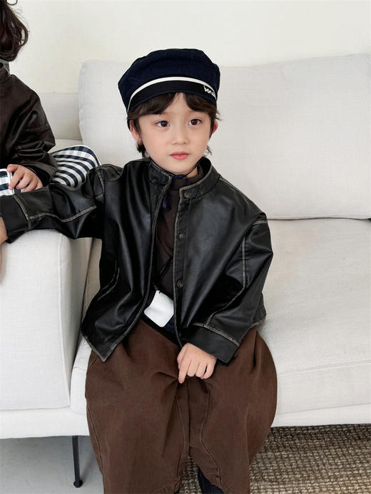 【复古感十足的皮衣~】2025儿童春季新款 擦色皮衣外套 男女宝宝森系夹克机车服-QQ 商品图6