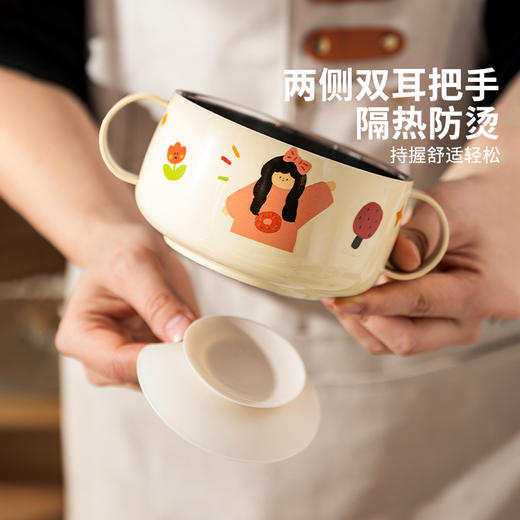 摩登主妇一家三口儿童饭碗316L不锈钢餐具宝宝吃饭专用双耳辅食碗 商品图2