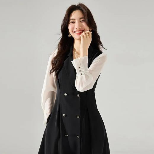 【高货sh】全新升级【铂金会员358/天猫479/差价121】(04853) 洛诗琳春季黑色西装领拼接收腰法式气质通勤中长款连衣裙 商品图2