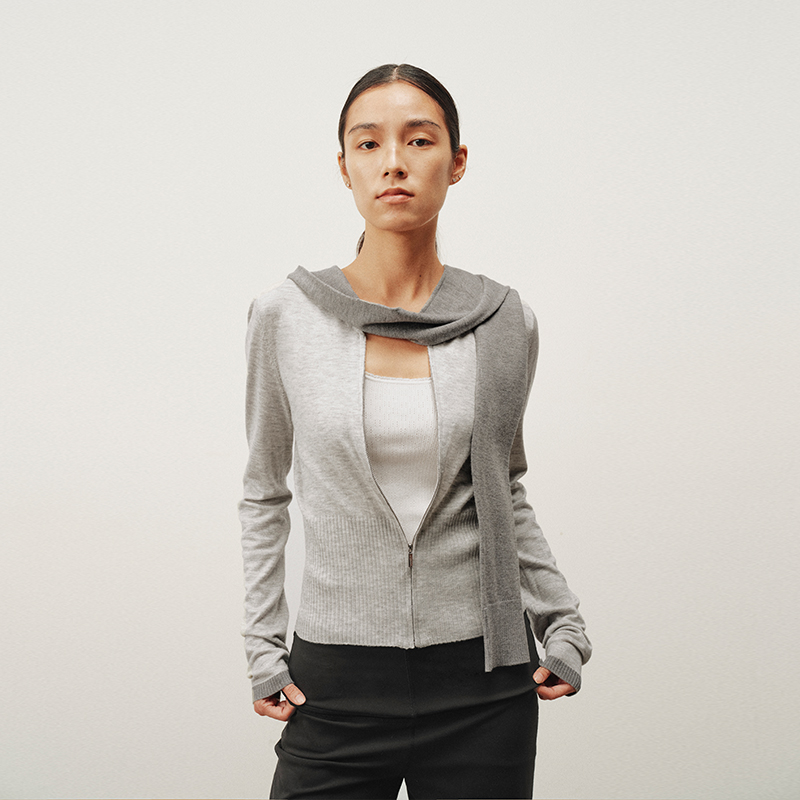 NUTH 披肩毛衣假两件上衣灰色针织衫女