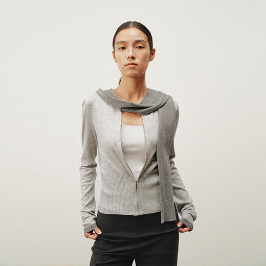 NUTH 披肩毛衣假两件上衣灰色针织衫女 商品图0