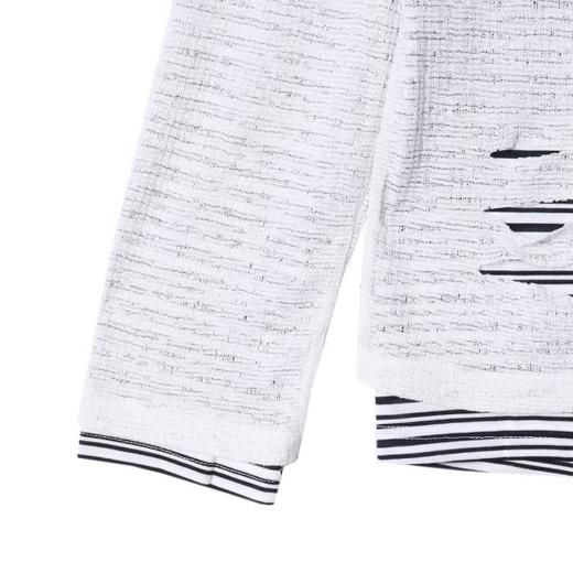 SD14春夏新款时尚个性美式休闲宽松假两件破洞贵气条纹短宽长袖T恤 商品图4