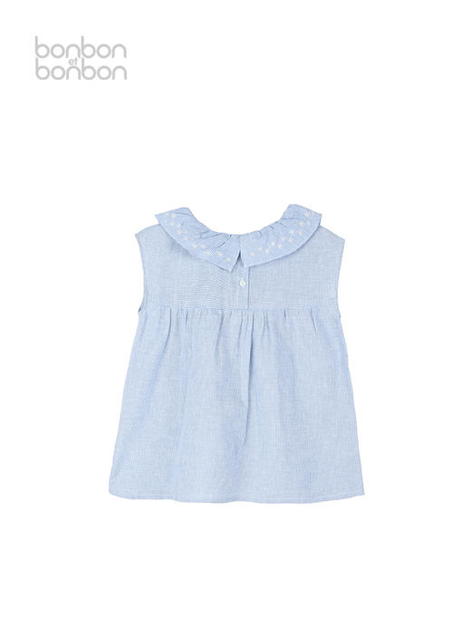 荷叶边领蓝色细格上衣 商品图1