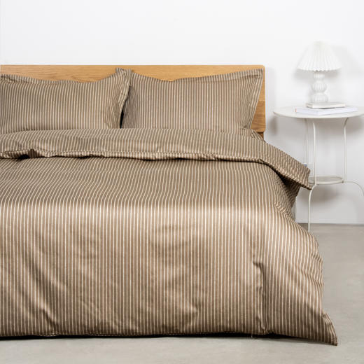 80S长绒棉贡缎四件套（咖色条纹） 商品图1