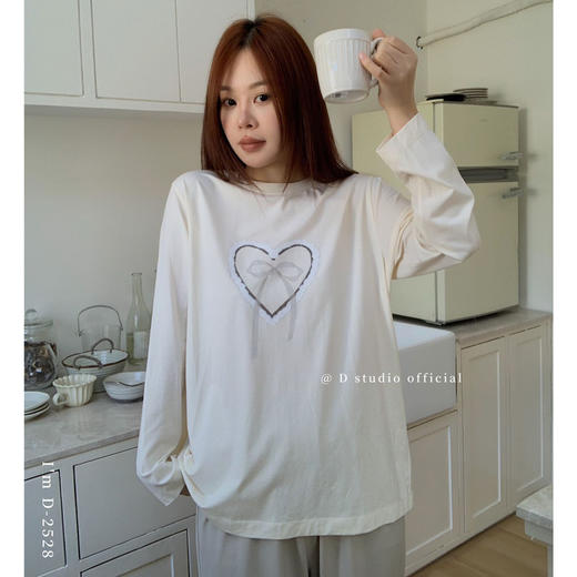 【少女心爆棚】2025春新款家居服女蝴蝶结爱心撞色美宅衣可外穿睡衣遛弯衣 商品图1