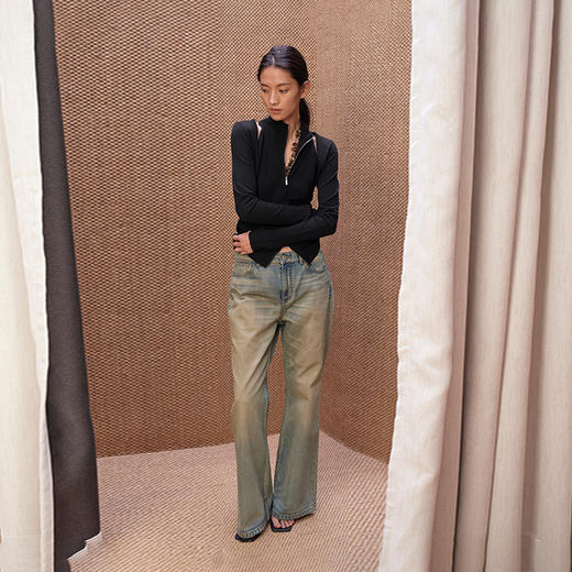 NUTH赤耳面料复古做旧矿井修身显瘦微喇牛仔裤女 商品图1