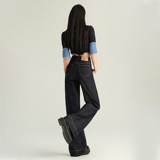 罗蒙春夏女式牛仔裤宽松显瘦舒适休闲百搭高腰阔腿裤女长裤喇叭裤 商品图7