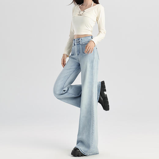 罗蒙春季女式牛仔裤女士高腰显瘦时尚百搭喇叭裤棉质水洗女长裤 商品图9
