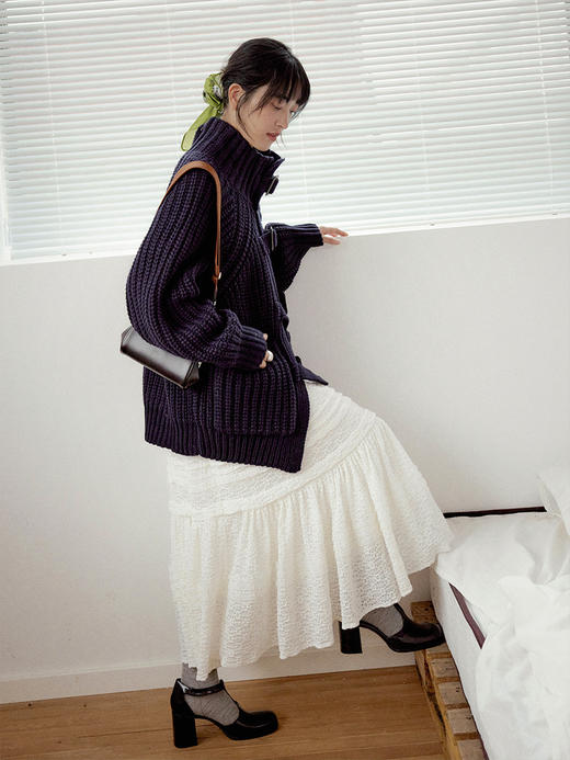 【现货】Even Vintage|浪漫法式风 泡泡提花立体编制工艺温柔百搭白色半裙 商品图1