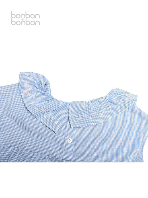 荷叶边领蓝色细格上衣 商品图2