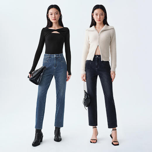 simplepieces秋冬款SPS牛仔小个子保暖加绒高腰磨毛九分蜡笔裤女 商品图5