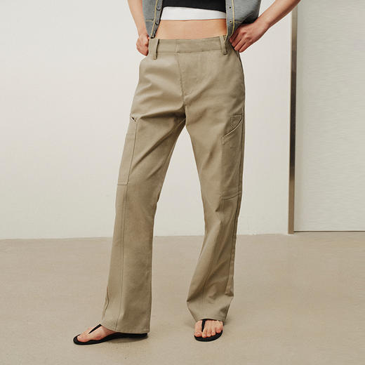 NUTH复古卡其色修身直筒工装裤女 卡其色 商品图1